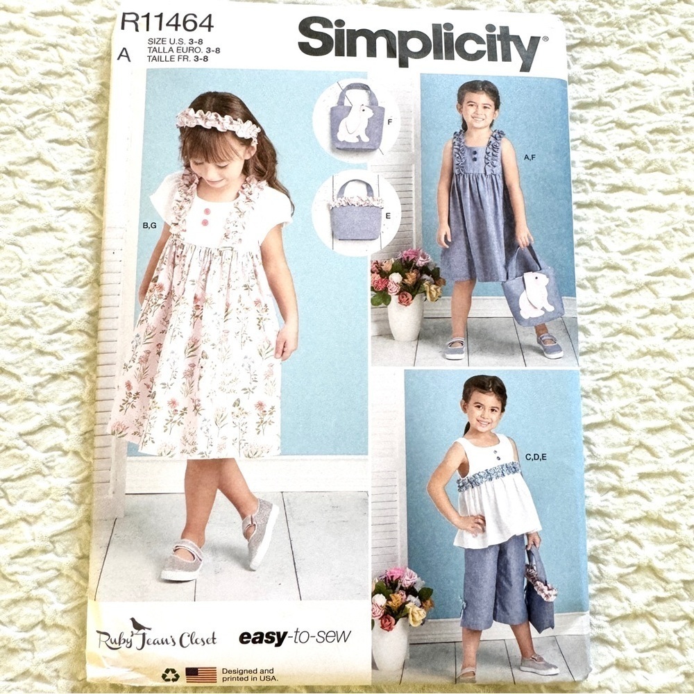 Simplicity Sewing Pattern R11464 Children’s Dress Top Pants Purses Headband